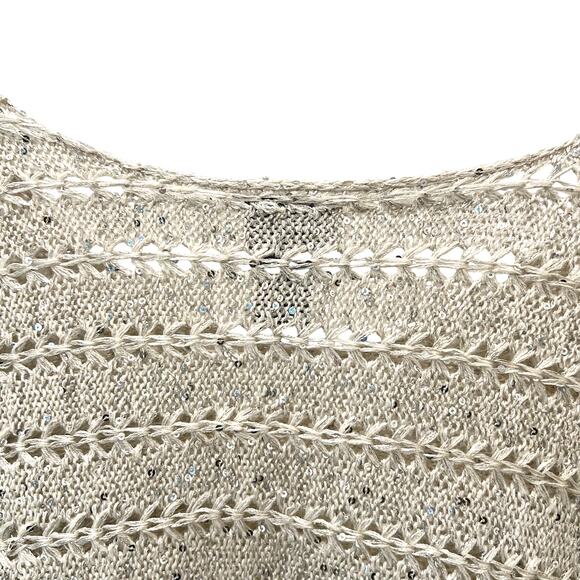 Dots  Crochet Open Knit Sweater Cream Silver Sequins Size Medium - Picture 7 of 10